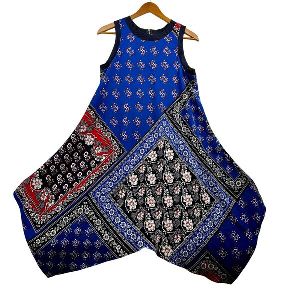 KARL LAGERFELD PARIS Handkerchief Hem Boho Festival Luxe Mixed-Print Dress Sz 10 - Picture 2 of 8